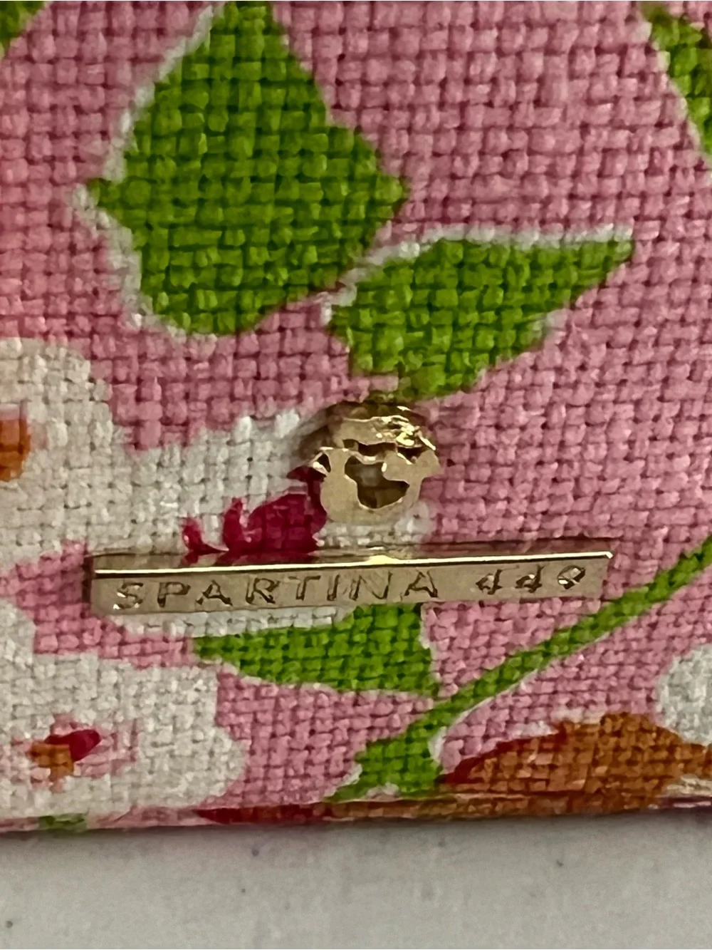 Pink Floral Canvas Tote with Rattan Ring Handles by Spartina 449 New